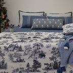 Blue Toile 180TC Printed Double-Layer Cotton Bed Cover Set