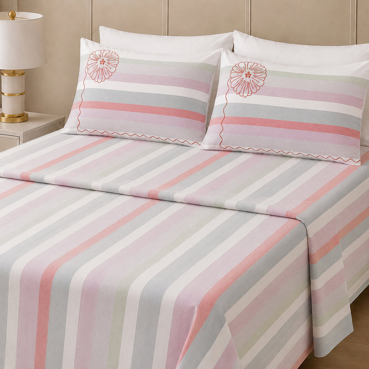 Multi-Colour Yarn-Dyed Stripe 100% Cotton Bed Sheet Set