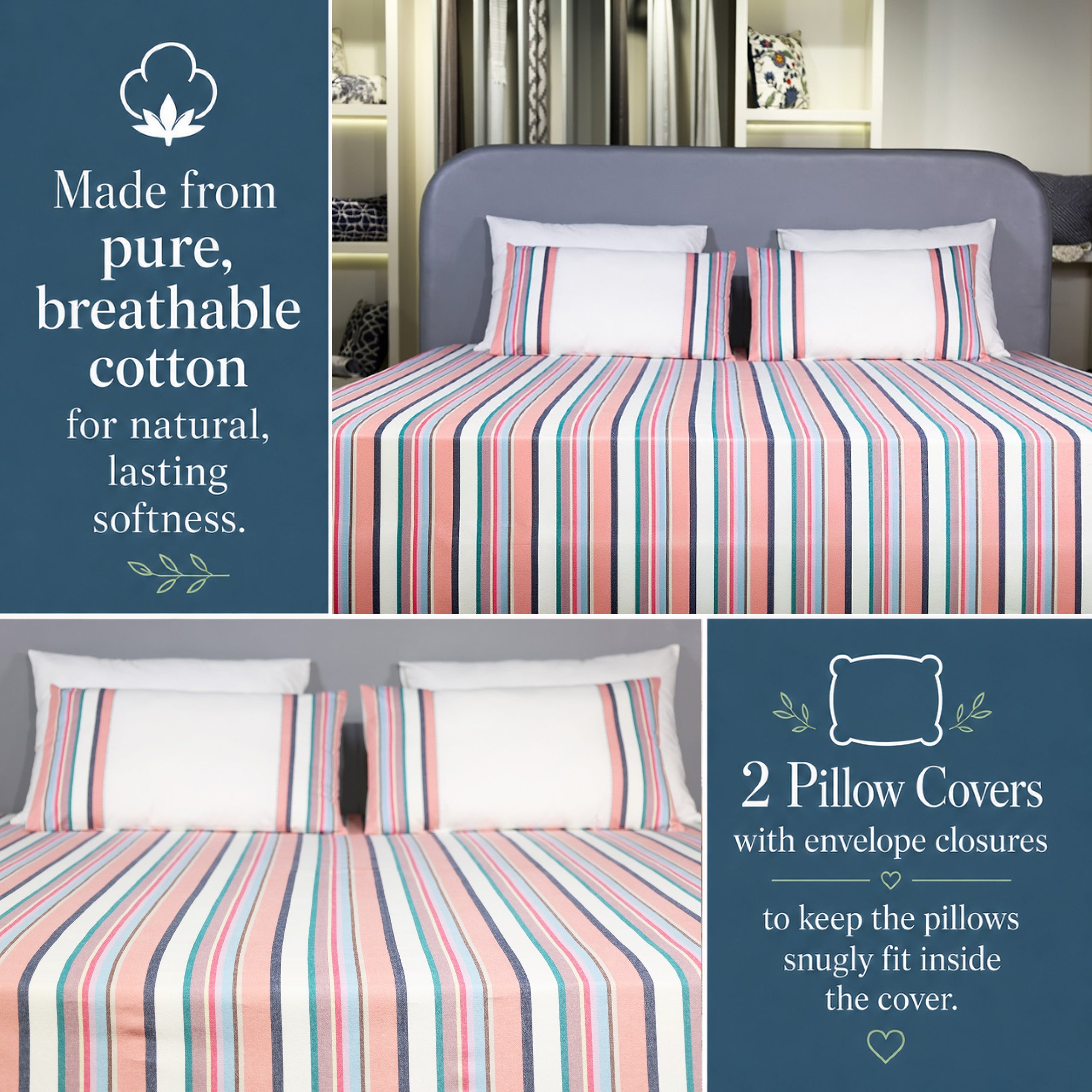 Prism Woven Stripe Cotton Flat Bed Sheet Set