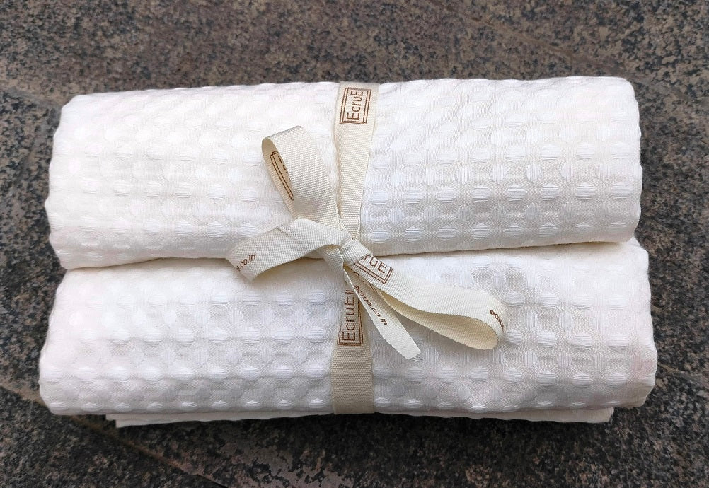 Classic White Waffle Weave Kitchen Towel Set of 2 Pieces