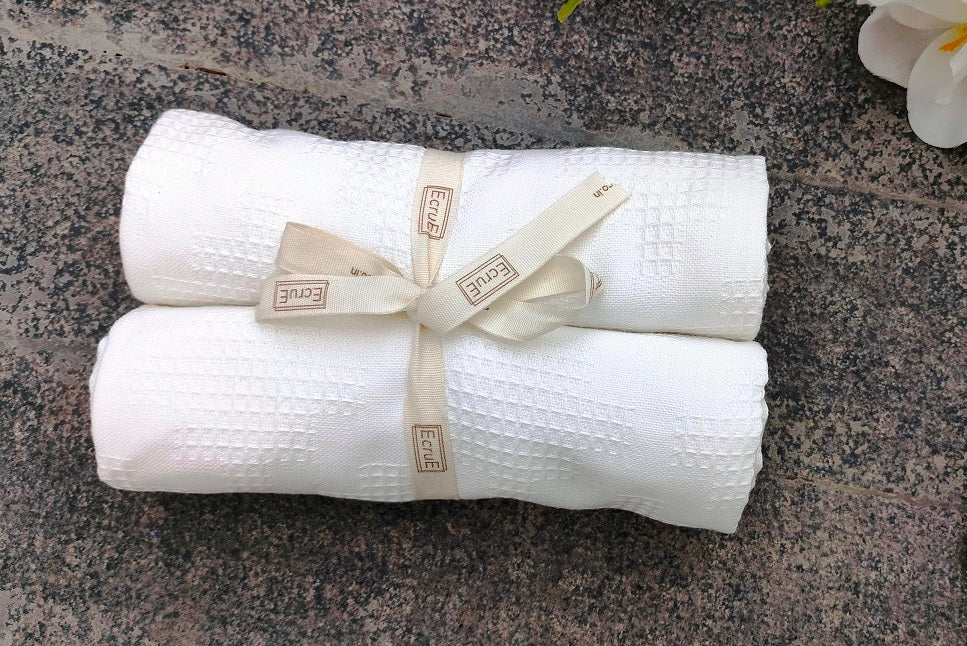 Premium Cotton Waffle Dobby Kitchen Towel Set of 2 Pieces