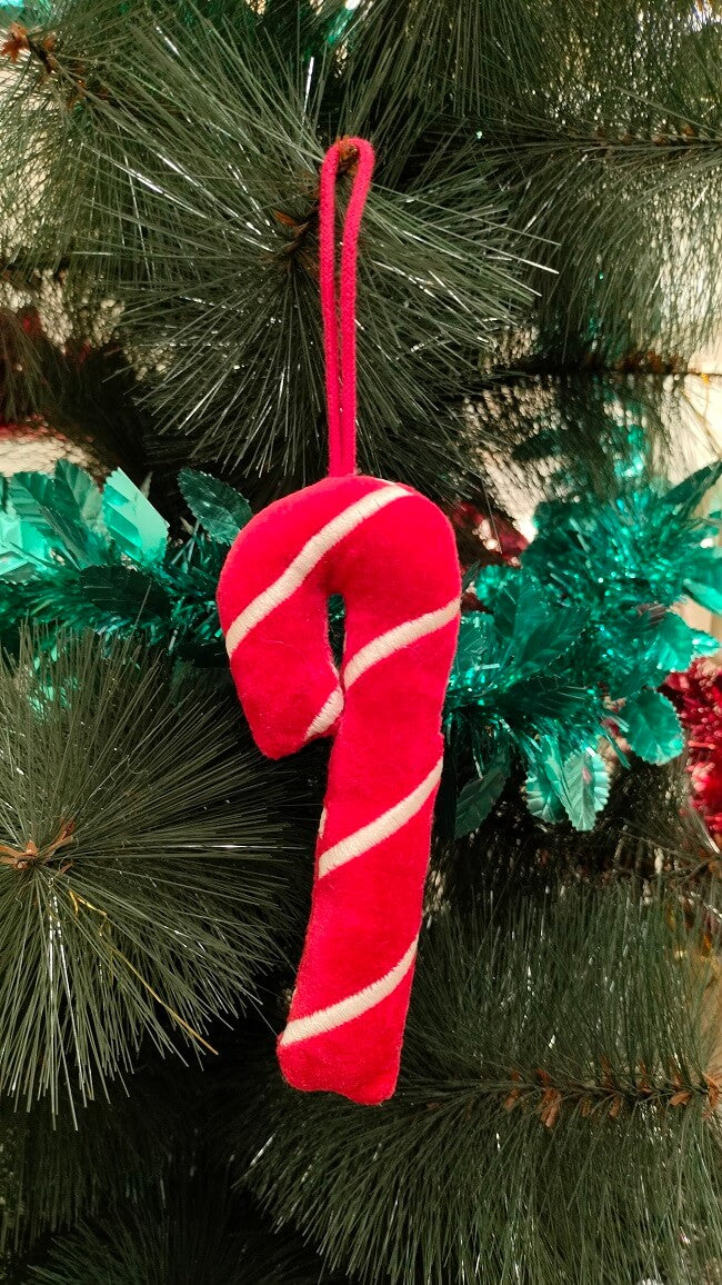 Classic Velvet Candy Cane Hanging Ornament