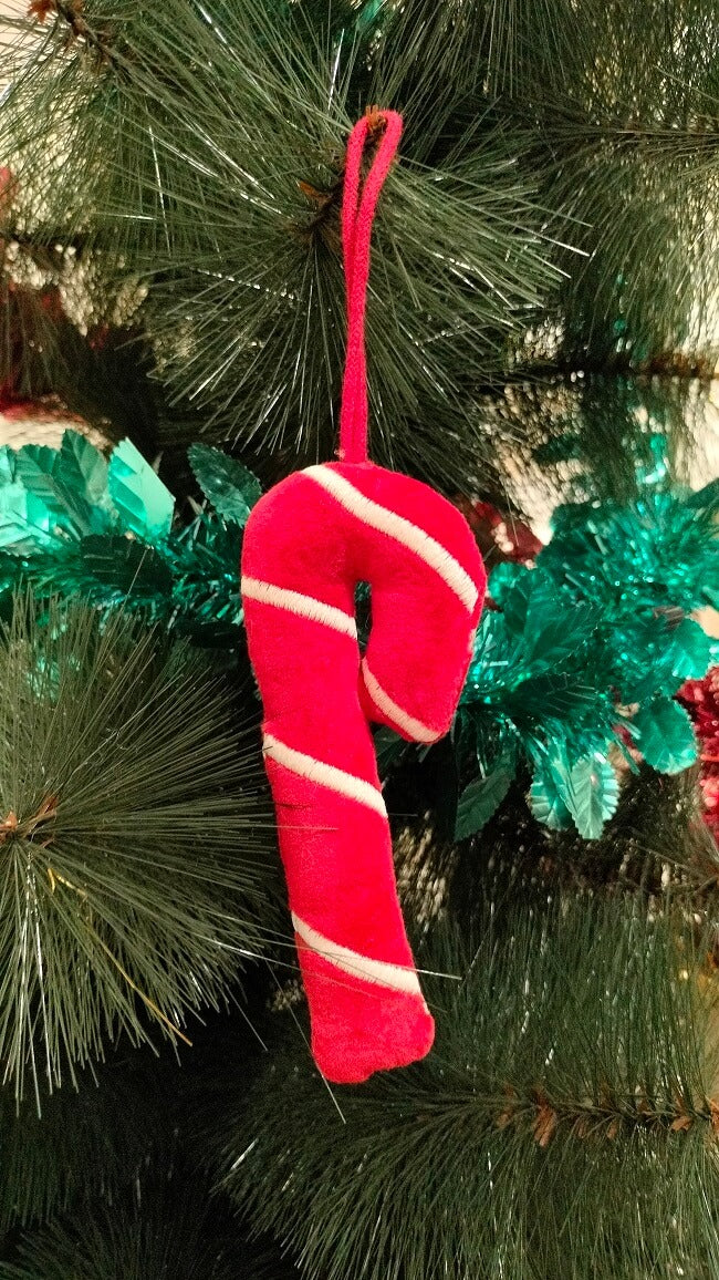 Velvet Candy Cane Hanging Ornament