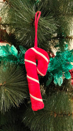 Velvet Candy Cane Hanging Ornament