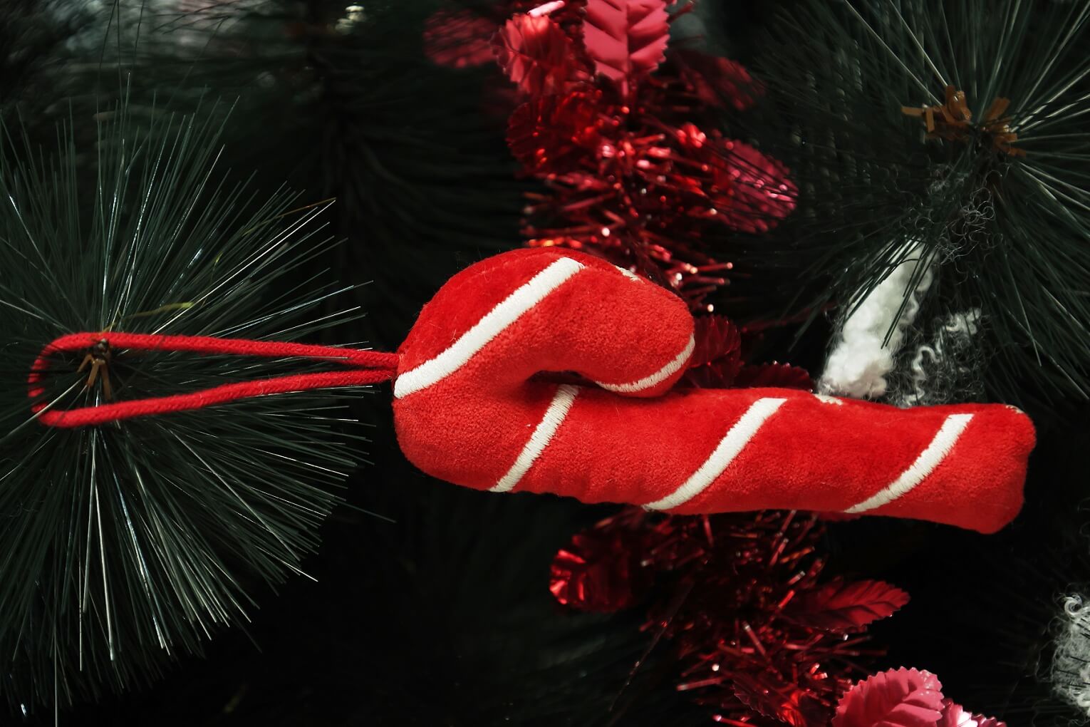Classic Velvet Candy Cane Hanging Ornament