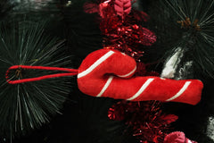 Classic Velvet Candy Cane Hanging Ornament