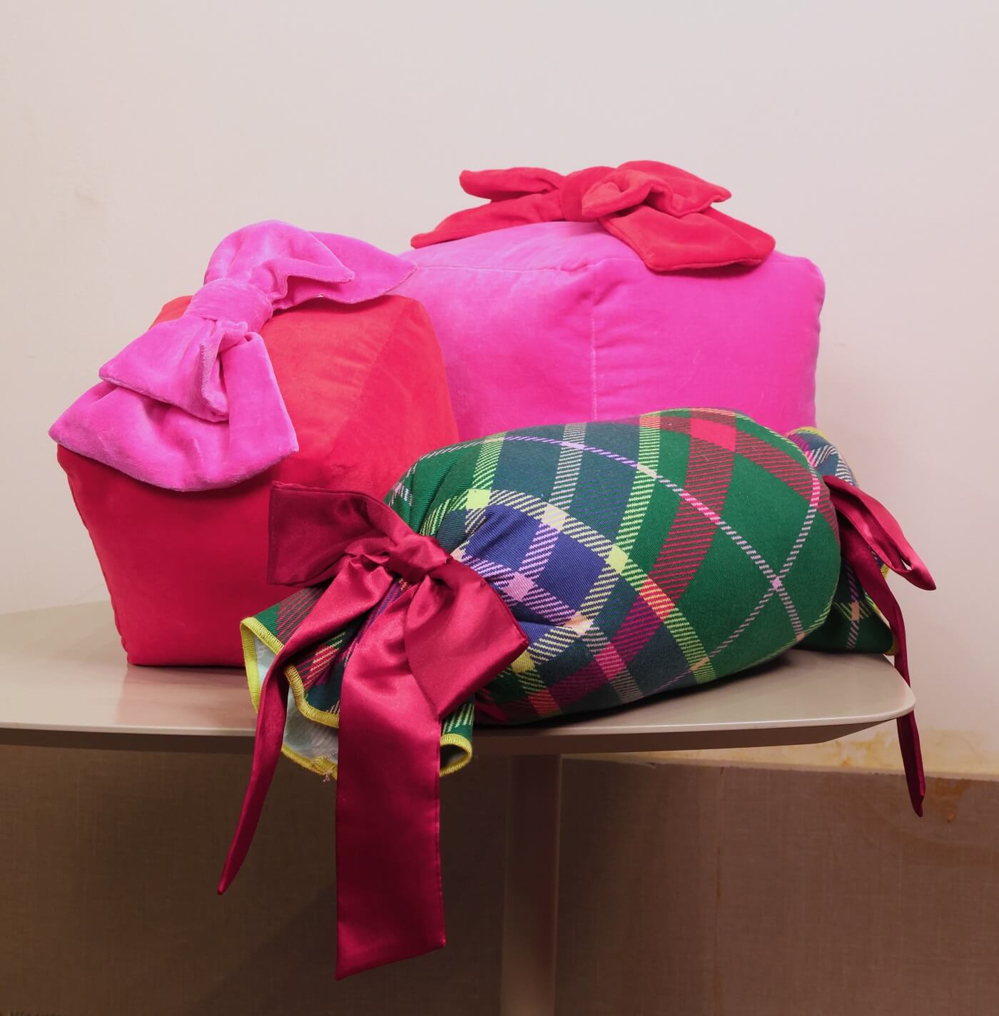 Festive Tartan Holiday Taffy Candy Pillow