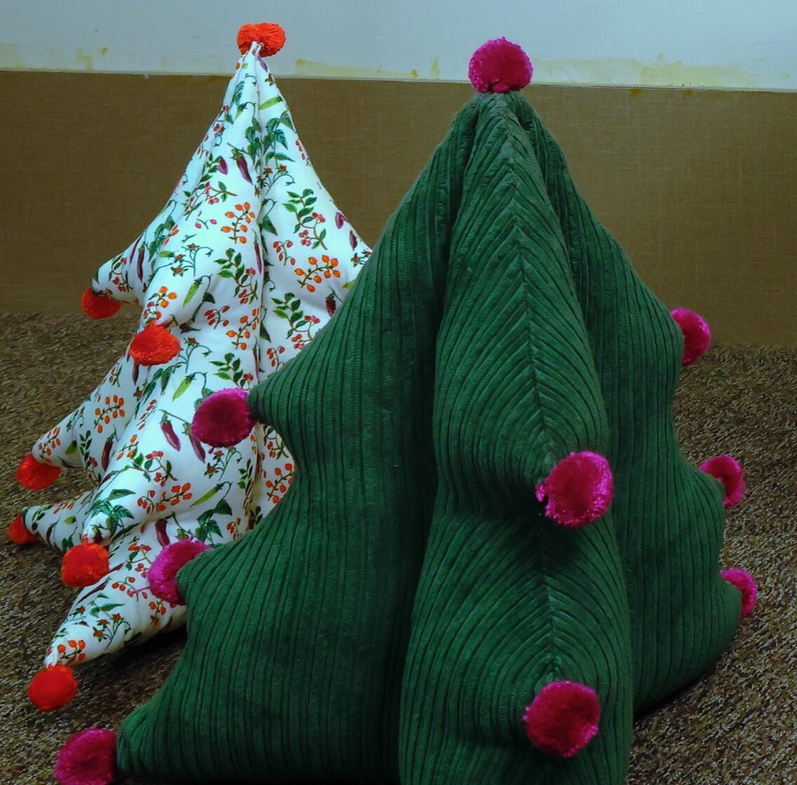 Festive Botanical Print Christmas Tree Pillow