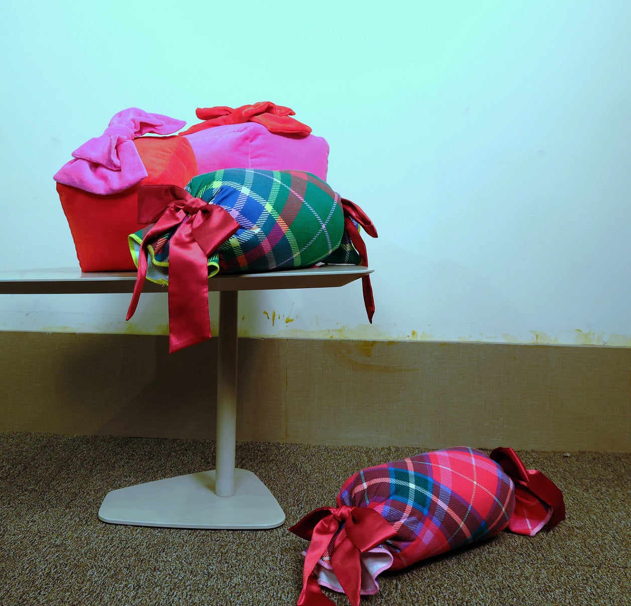 Ruby Red Tartan Holiday Taffy Candy Pillow