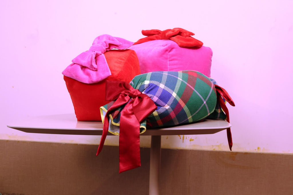 Red Velvet Christmas Gift Box Pillow