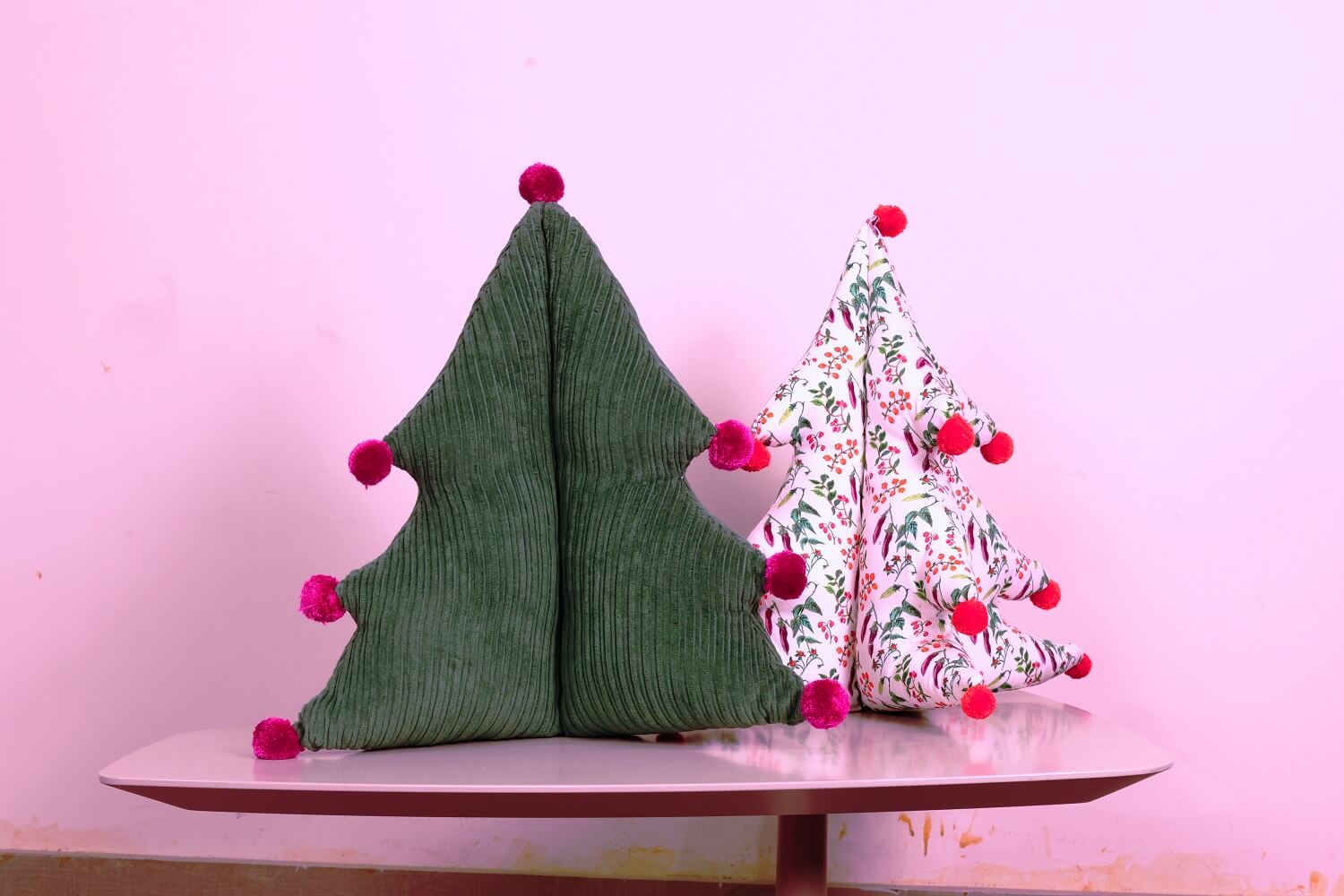 Festive Botanical Print Christmas Tree Pillow