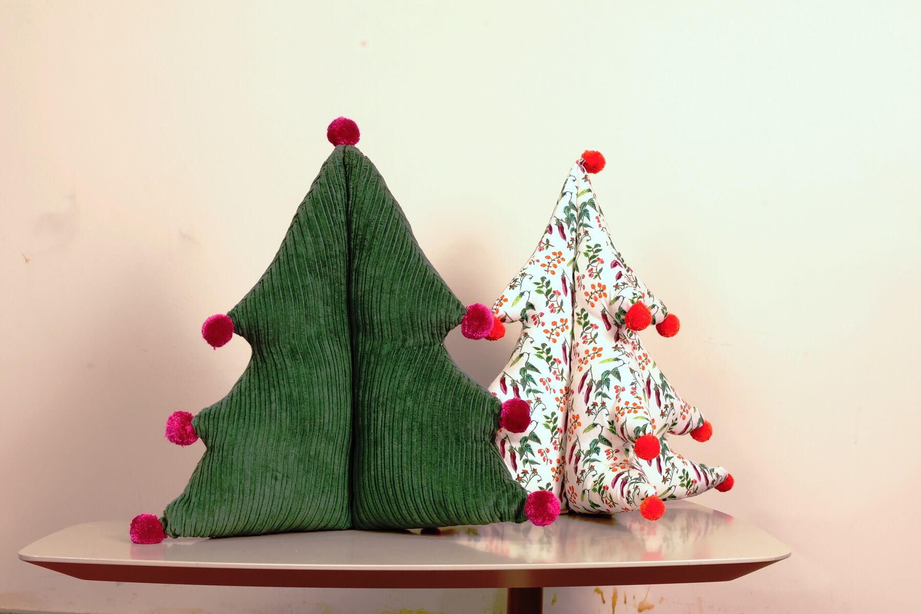 Festive Botanical Print Christmas Tree Pillow