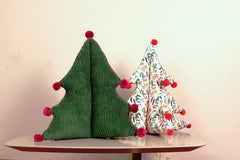 Festive Botanical Print Christmas Tree Pillow