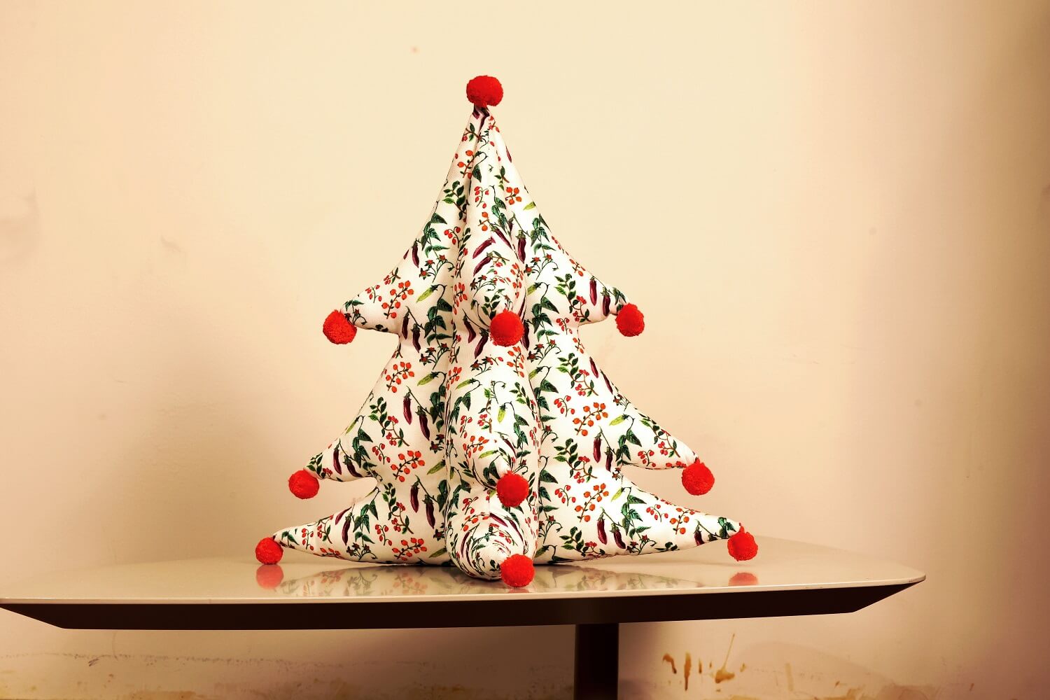 Festive Botanical Print Christmas Tree Pillow