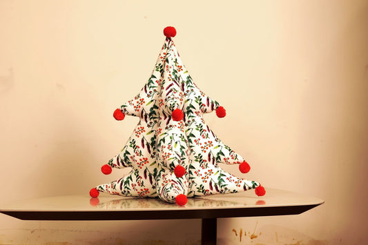 Festive Botanical Print Christmas Tree Pillow