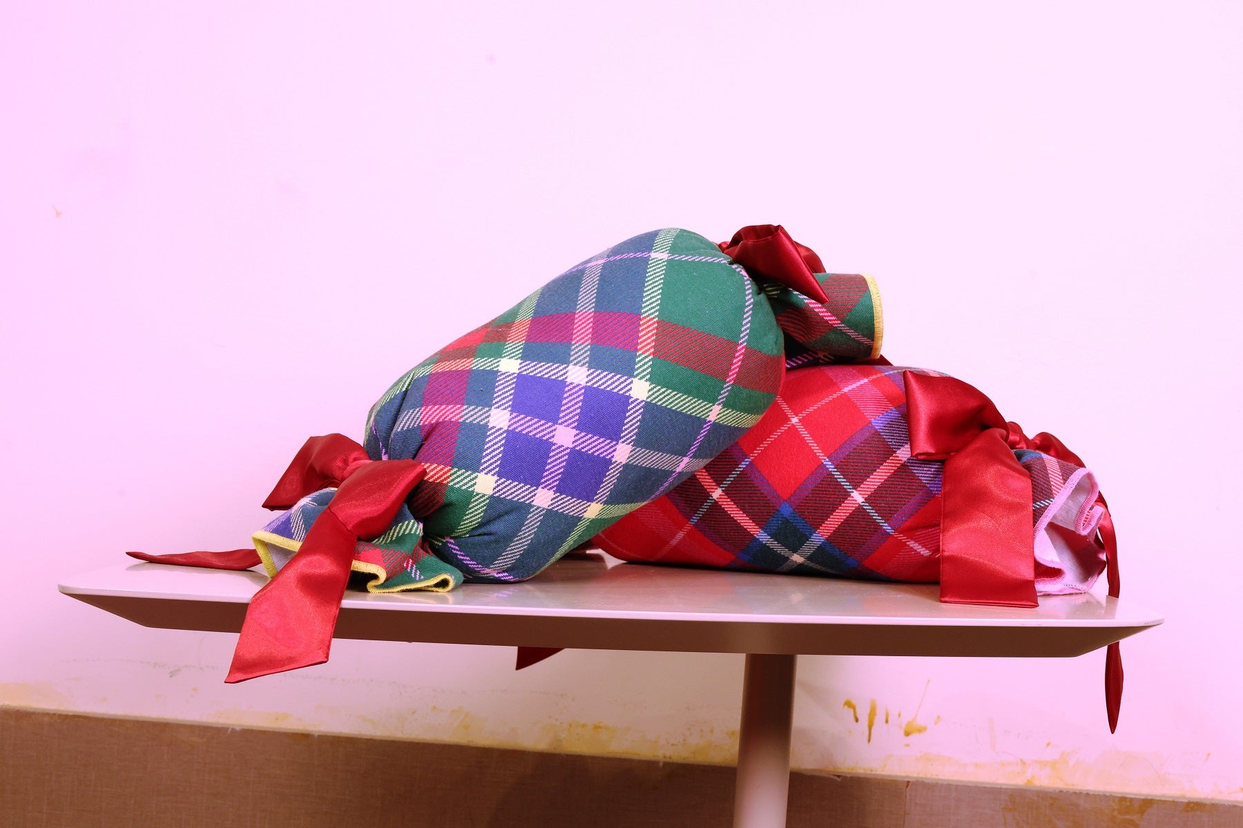 Ruby Red Tartan Holiday Taffy Candy Pillow