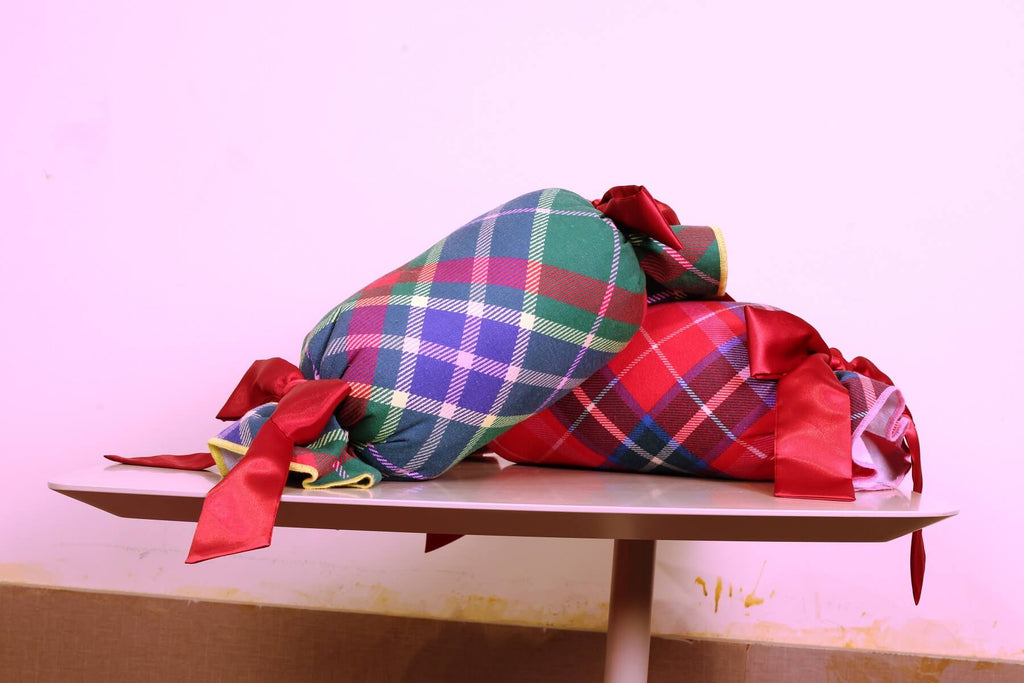 Festive Tartan Holiday Taffy Candy Pillow