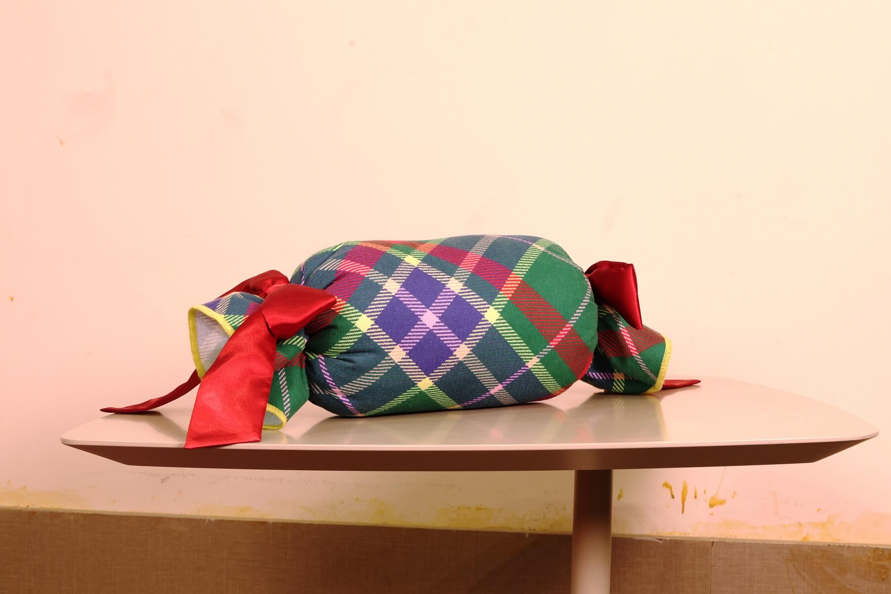 Festive Tartan Holiday Taffy Candy Pillow