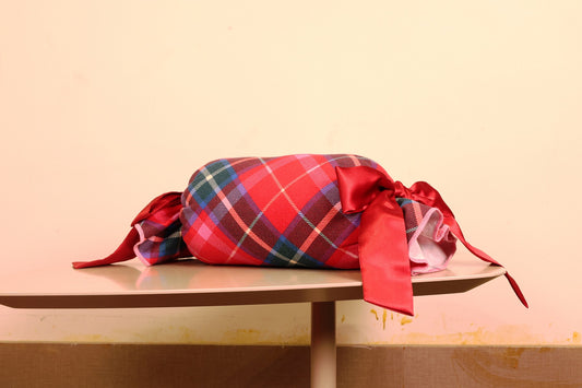 Ruby Red Tartan Holiday Taffy Candy Pillow
