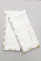 Alabaster Flora Satin-Frame White Cotton Waffle Towel Set Of 4 Pieces