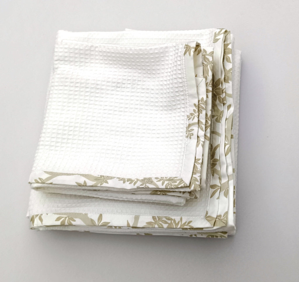 Alabaster Flora Satin-Frame White Cotton Waffle Towel Set Of 4 Pieces