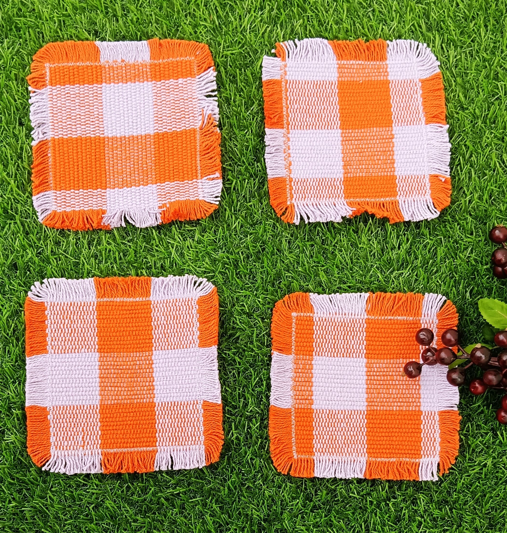 Woven Rib Check Coaster Set Size 6x6'' Pack Of 04Pieces