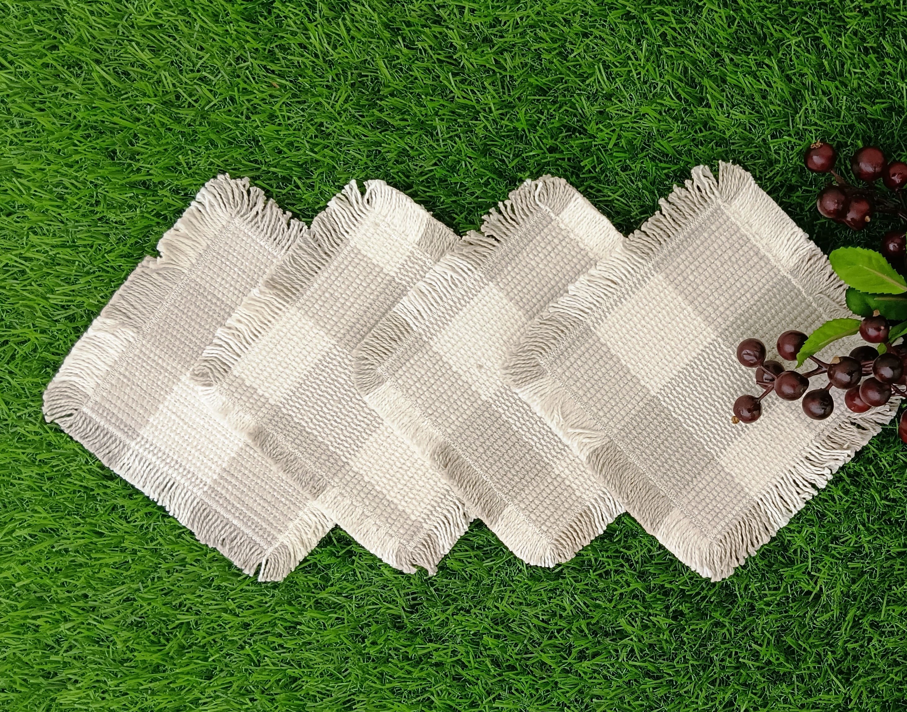 Woven Rib Check Coaster Set Size 6x6'' Pack Of 04Pieces