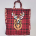 Rustic Plaid And Reindeer Holiday Tote Bag