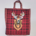 Rustic Plaid And Reindeer Holiday Tote Bag