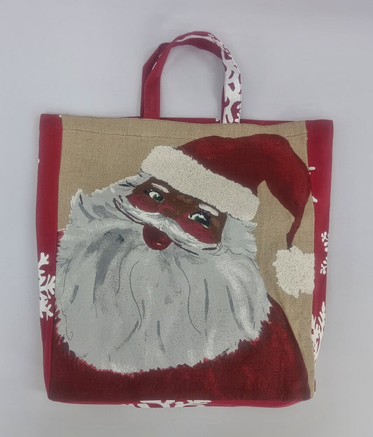 Natural Linen Santa Claus Holiday Tote Bag