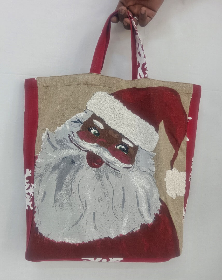 Natural Linen Santa Claus Holiday Tote Bag
