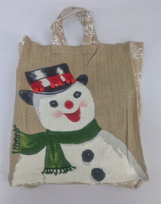 Rustic Embroidered Snowman Tote Bag