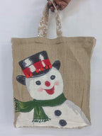 Rustic Embroidered Snowman Tote Bag