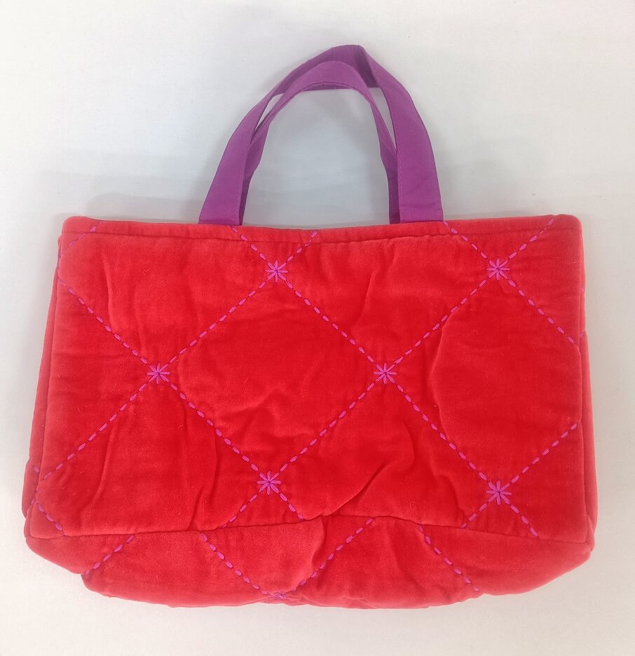 Quilted Velvet Embroidered Tote Bag