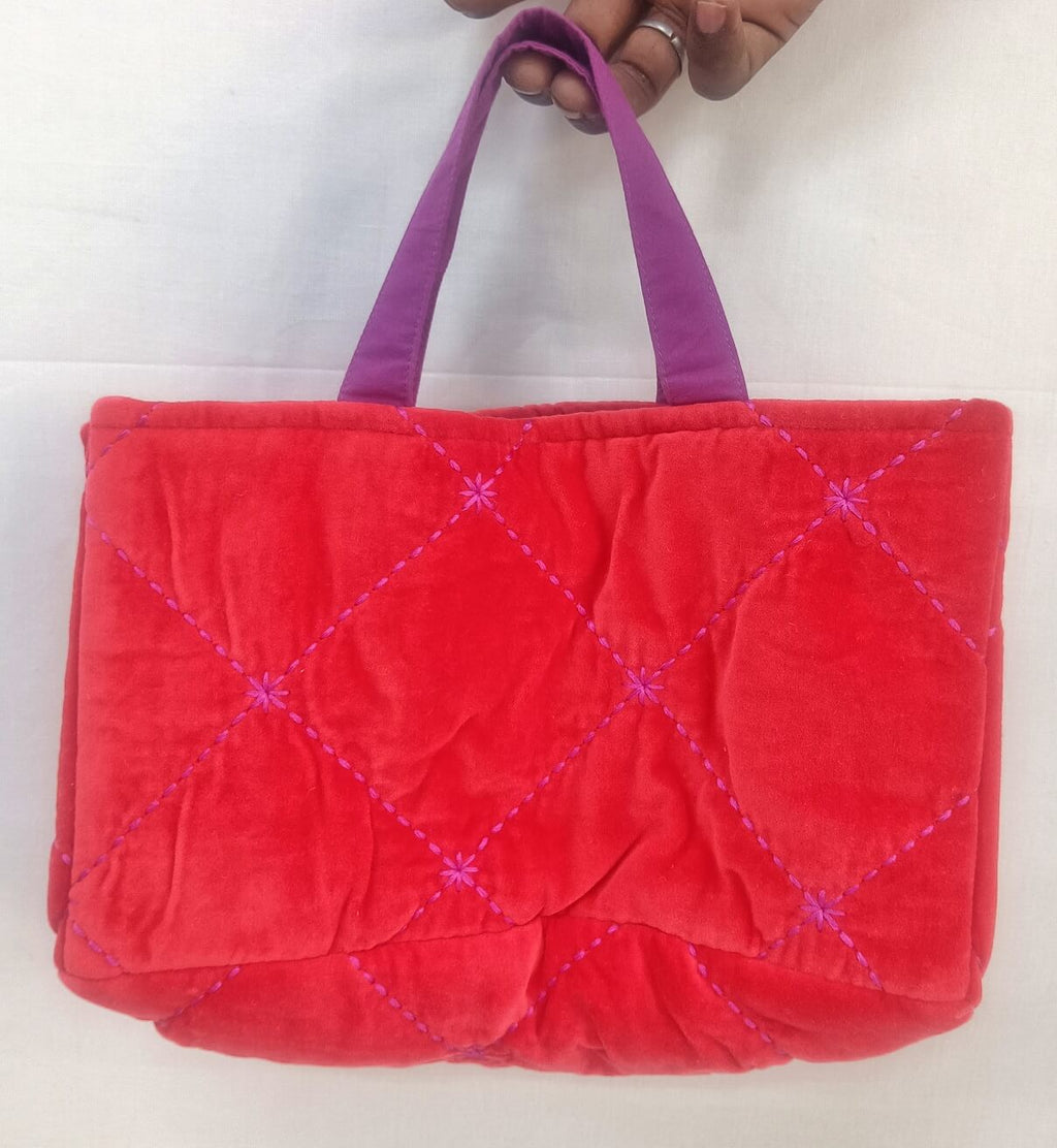 Quilted Velvet Embroidered Tote Bag