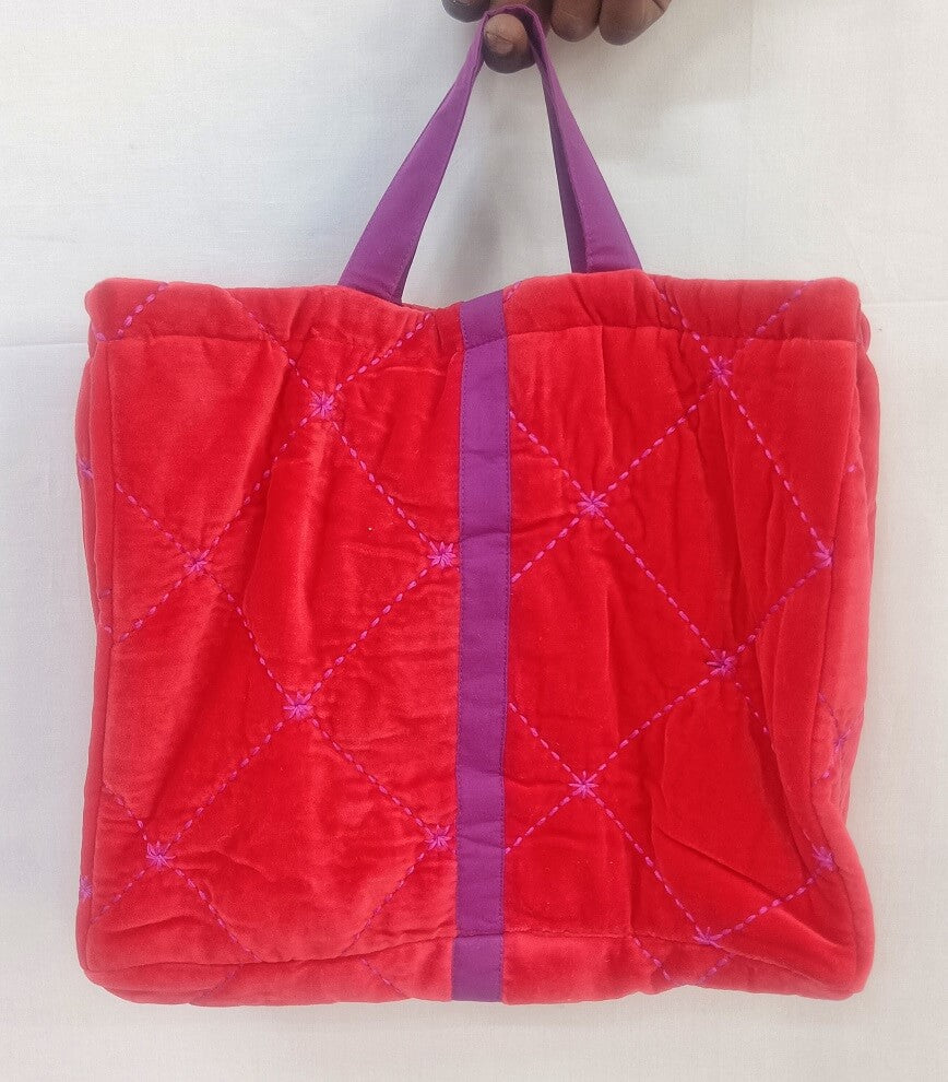 Quilted Cotton Velvet Embroidered Tote Bag