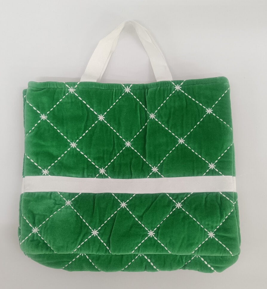 Quilted Velvet Embroidered Tote Bag