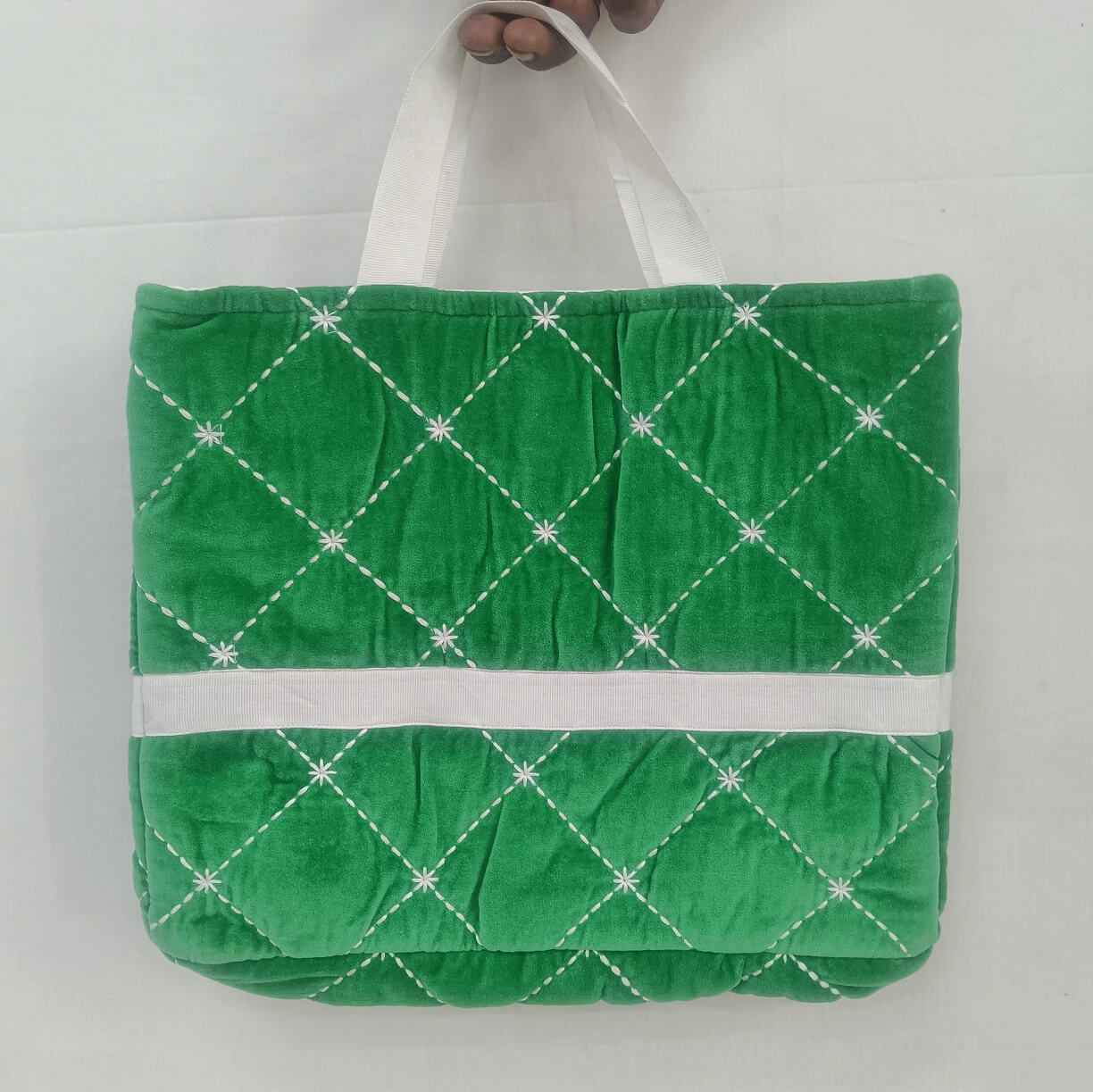 Quilted Velvet Embroidered Tote Bag