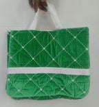 Quilted Velvet Embroidered Tote Bag