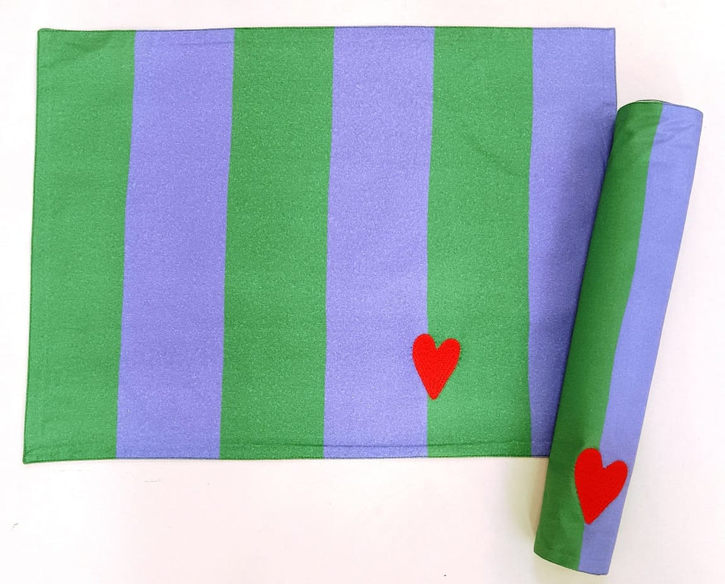 Luminous Satin Heart  Embroidered Placemat Set pack of 2 Piceces