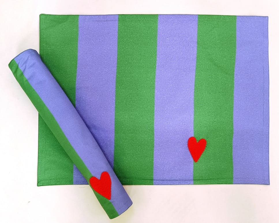 Luminous Satin Heart  Embroidered Placemat Set pack of 2 Piceces