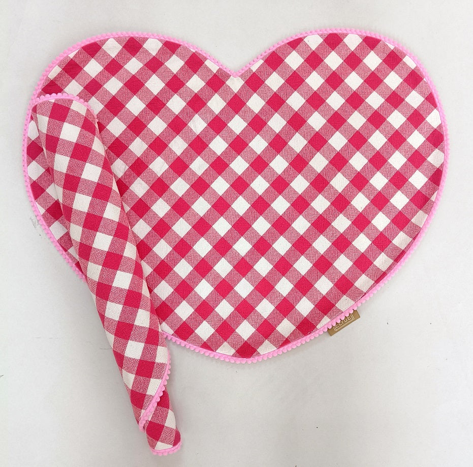 Heart-Shaped Woven Check Place Mat Set Of 2Pcs