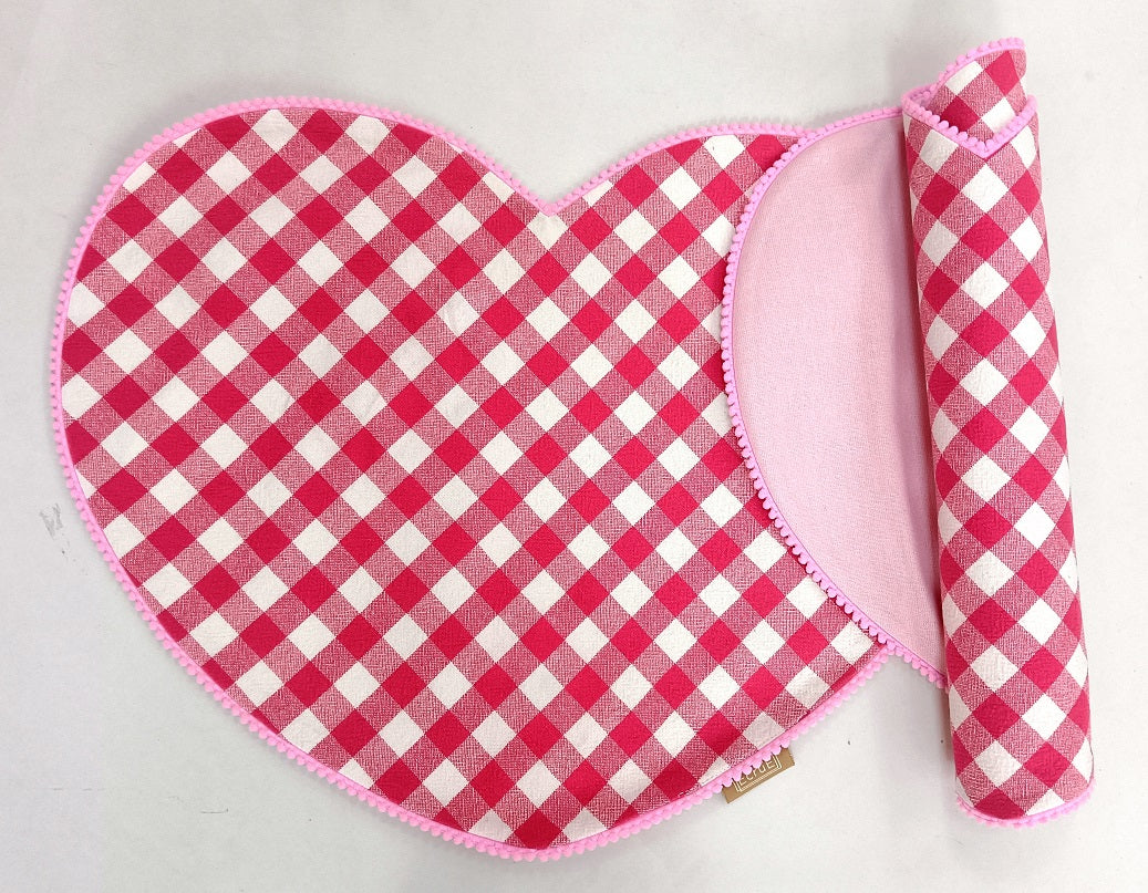 Heart-Shaped Woven Check Place Mat Set Of 2Pcs