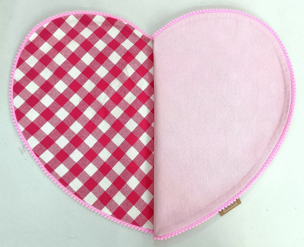 Heart-Shaped Woven Check Place Mat Set Of 2Pcs