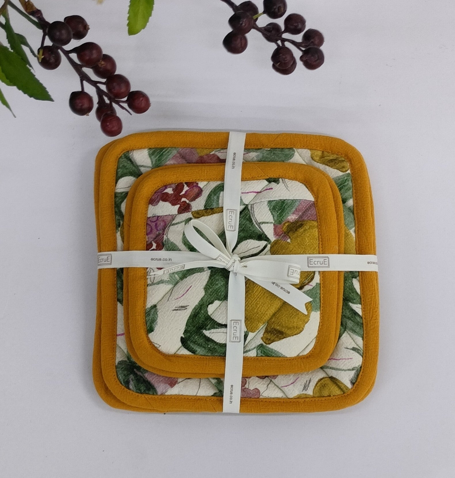 Citrus Grove Textured Quilted Coaster Set Pack Of 4 Pieces