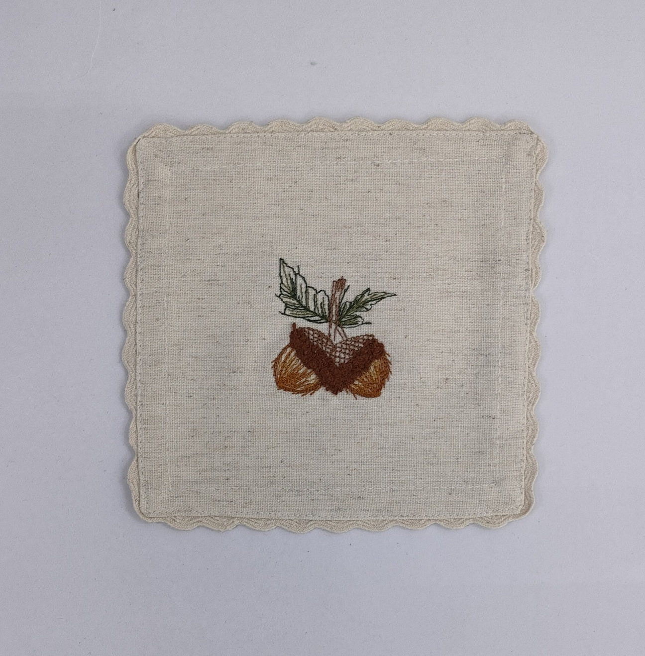 Autumn Acorn Embroidered Linen Coaster Set Pack Of 4pieces
