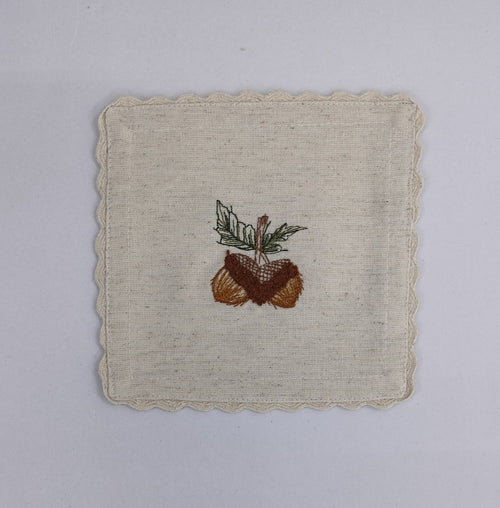 Autumn Acorn Embroidered Linen Coaster Set Pack Of 4pieces