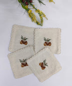Autumn Acorn Embroidered Linen Coaster Set Pack Of 4pieces