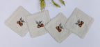 Autumn Acorn Embroidered Linen Coaster Set Pack Of 4pieces