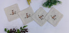 Sage Owl Embroidered Linen Coaster Set Pack Of 04pieces
